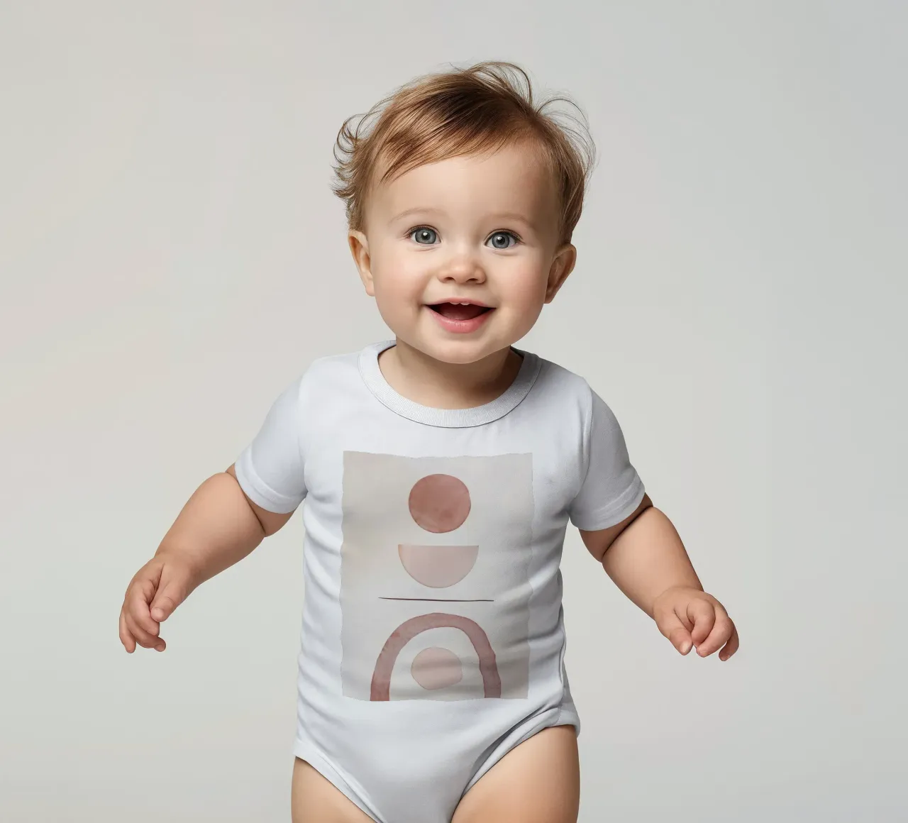 Neutral beige toned mid century minimalistic abstract moder short-sleeve baby romper by WijdevenPrints