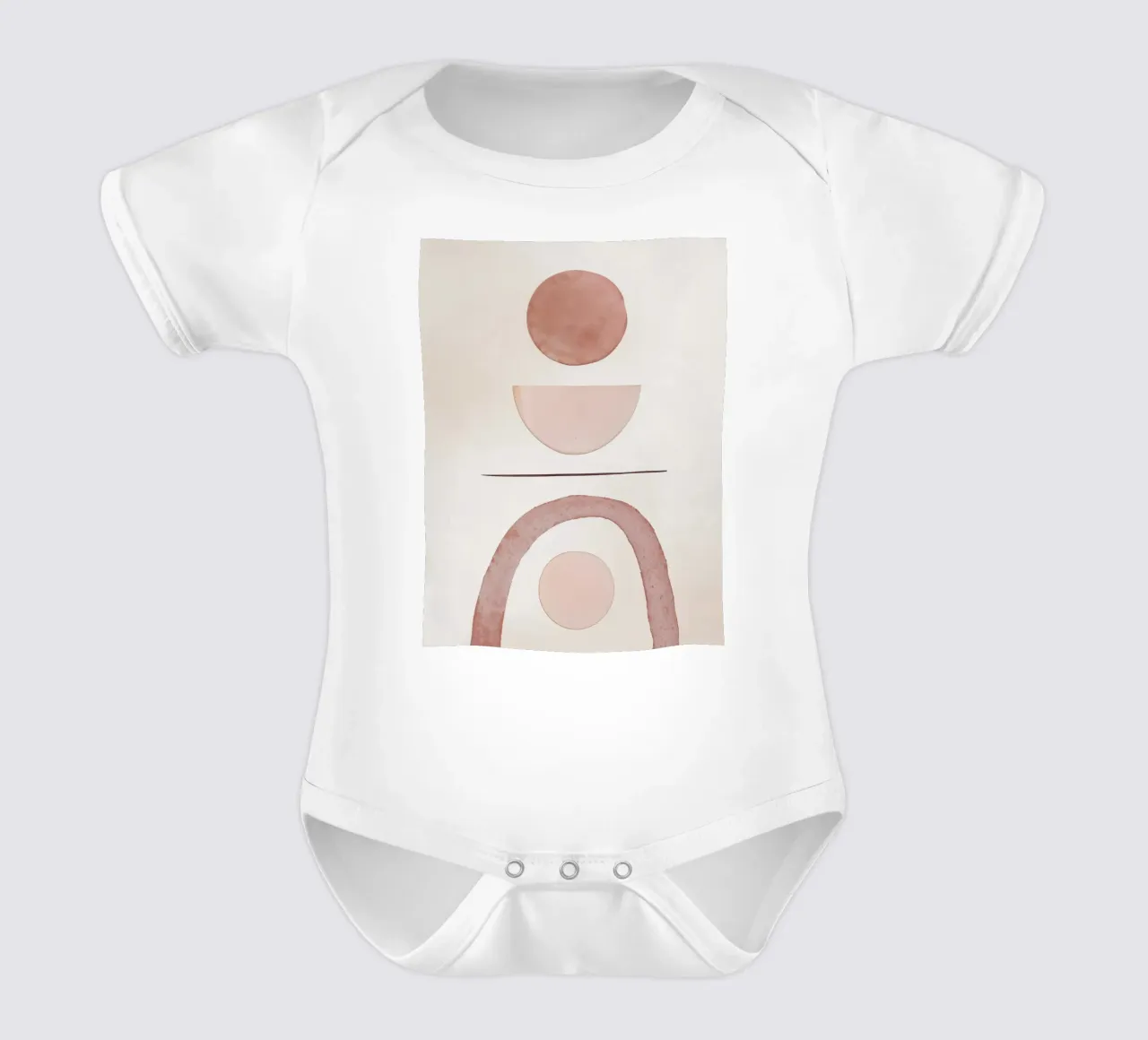 Neutral beige toned mid century minimalistic abstract moder short-sleeve baby romper by WijdevenPrints