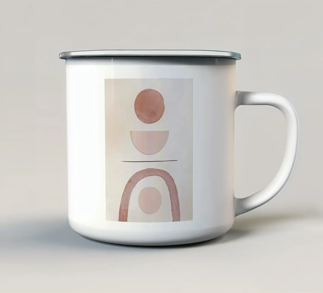 Neutro, beige, metà secolo, minimalista, astratto e moderato. tazza in smalto da WijdevenPrints