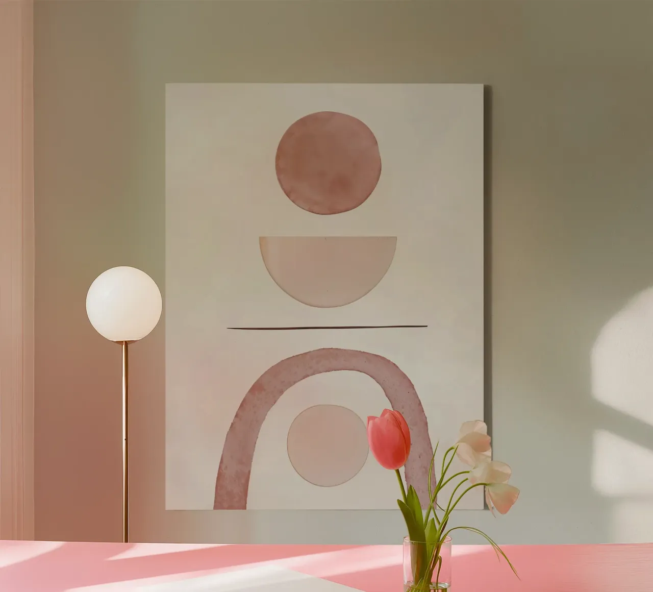Neutral beige toned mid century minimalistic abstract moder canvas with Floater frame by WijdevenPrints