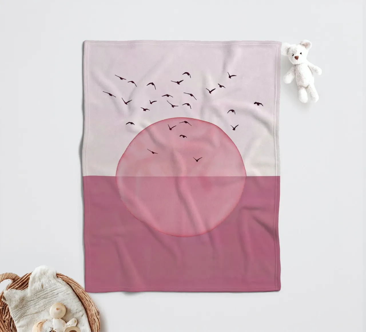 Dusty Pink mid century minimalistic abstract modern print co fleece blanket by WijdevenPrints