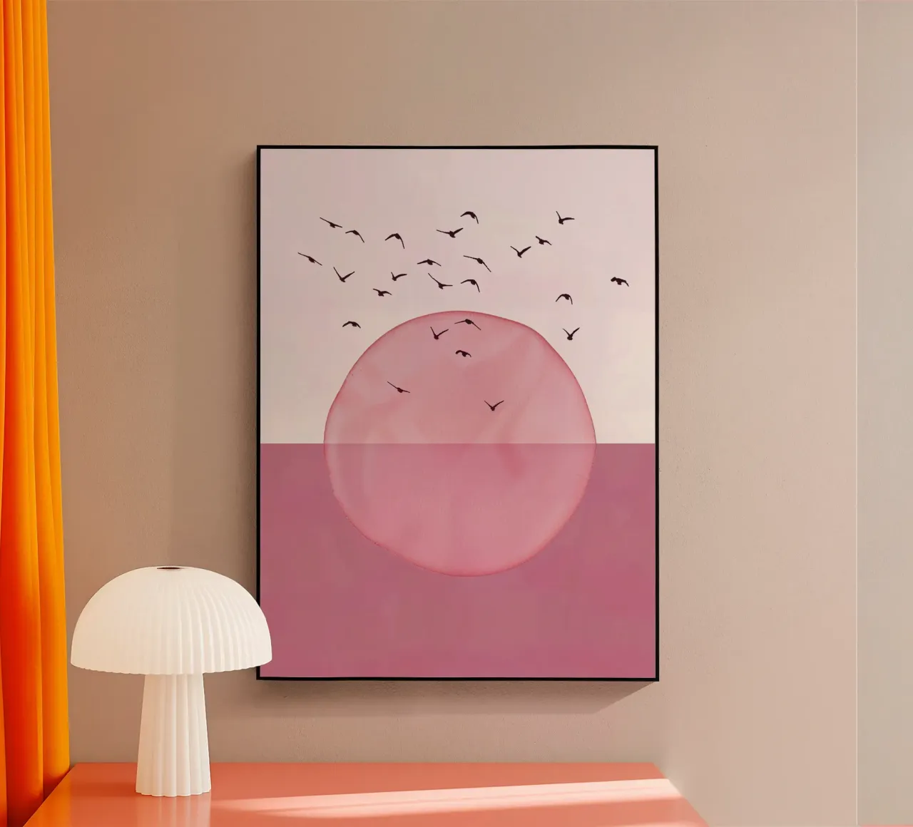 Rosa polveroso, stampa astratta moderna di metà secolo, minimalista, co plexiglass da WijdevenPrints