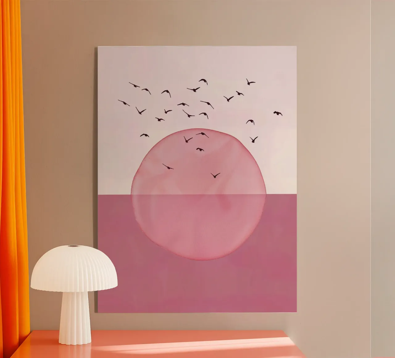 Rosa polveroso, stampa astratta moderna di metà secolo, minimalista, co plexiglass da WijdevenPrints