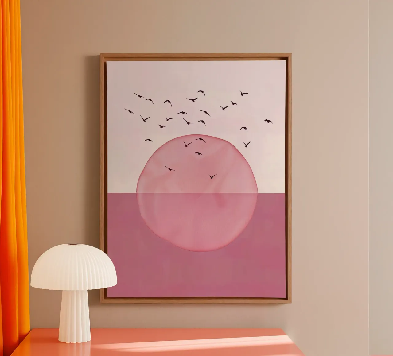 Dusty Pink mid century minimalistic abstract modern print co canvas with Floater frame by WijdevenPrints
