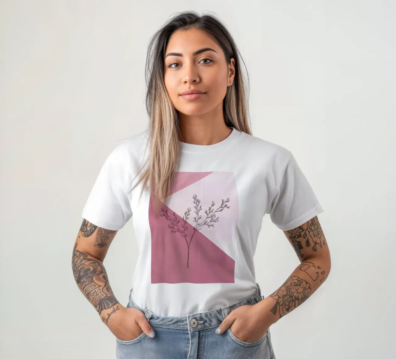 Dusty Pink mid century minimalistic abstract modern print co t-shirt by WijdevenPrints
