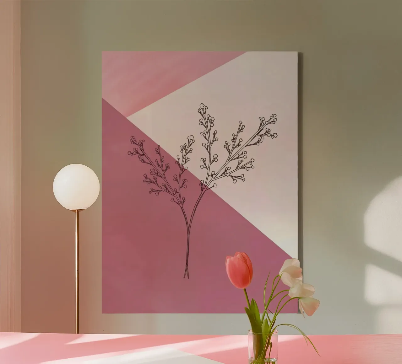 Dusty Pink mid century minimalistic abstract modern print co canvas by WijdevenPrints