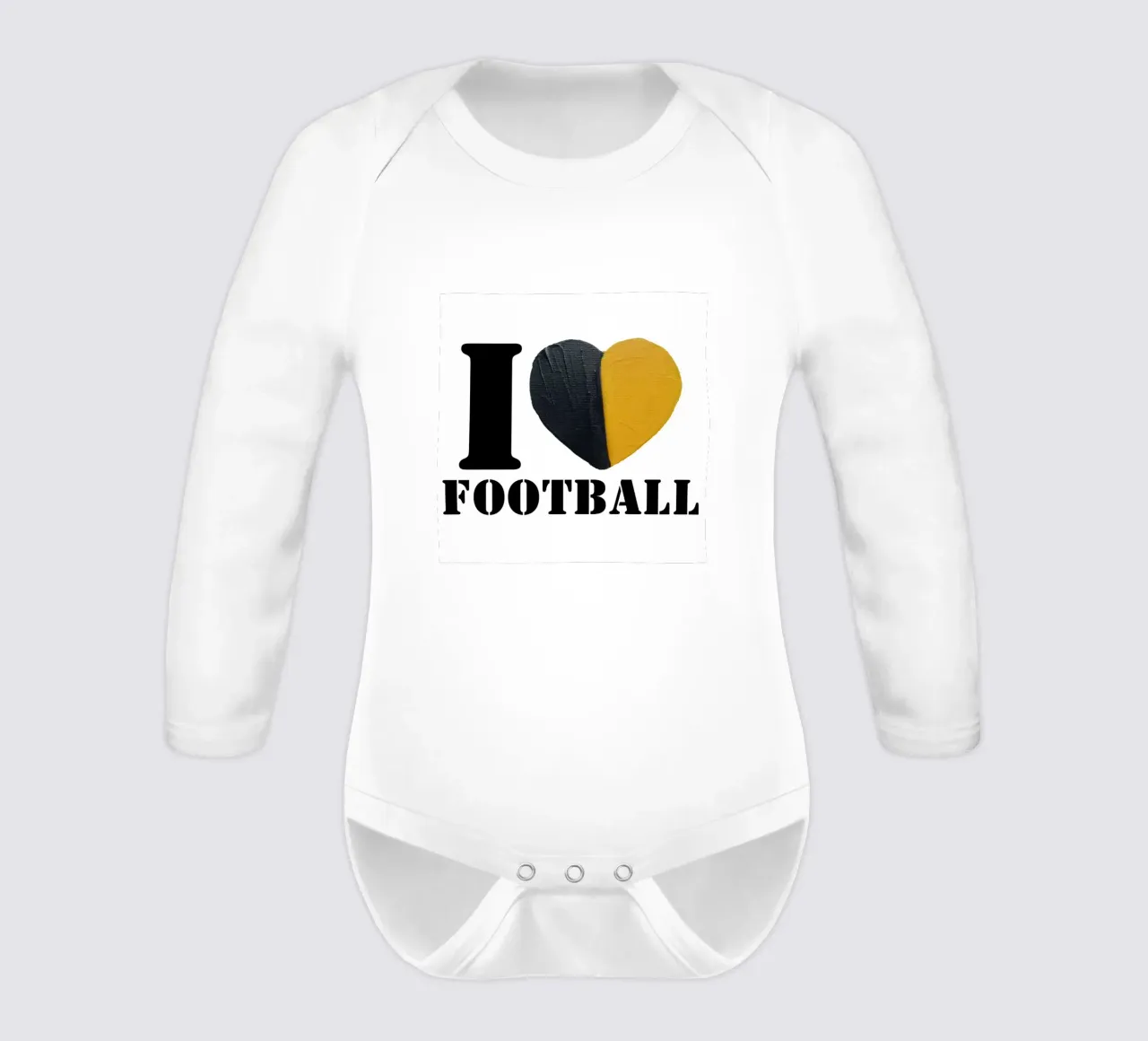 I Heart Football - Cuore dipinto in oro e nero body neonato maniche lunghe da FABOArt