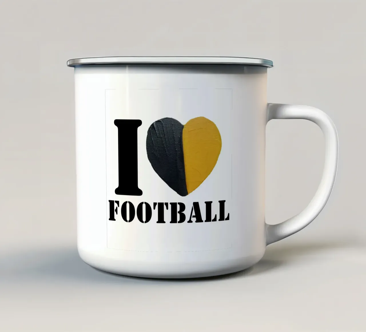 I Heart Football - Cuore dipinto in oro e nero tazza in smalto da FABOArt
