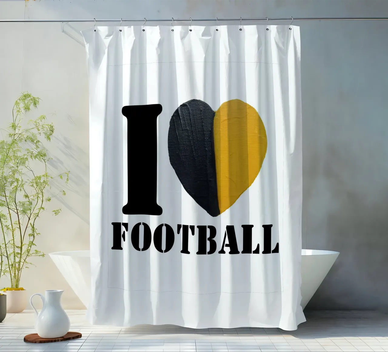 I Heart Football - Cuore dipinto in oro e nero tenda da doccia da FABOArt
