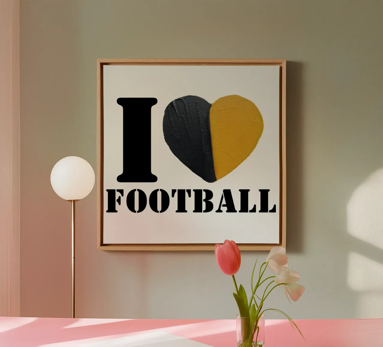 I Heart Football - Cuore dipinto in oro e nero tela con Cornice a cassetta da FABOArt