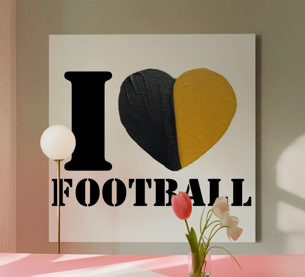 I Heart Football - Cuore dipinto in oro e nero tela con Cornice a cassetta da FABOArt