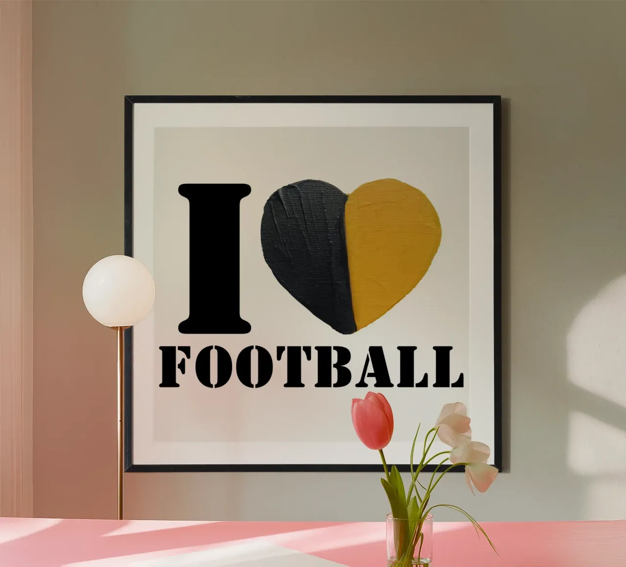 I Heart Football - Cuore dipinto in oro e nero carta hahnemühle da FABOArt