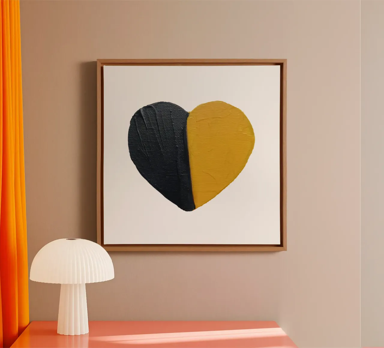 Hand-painted Black & Gold Heart canvas with Floater frame by FABOArt
