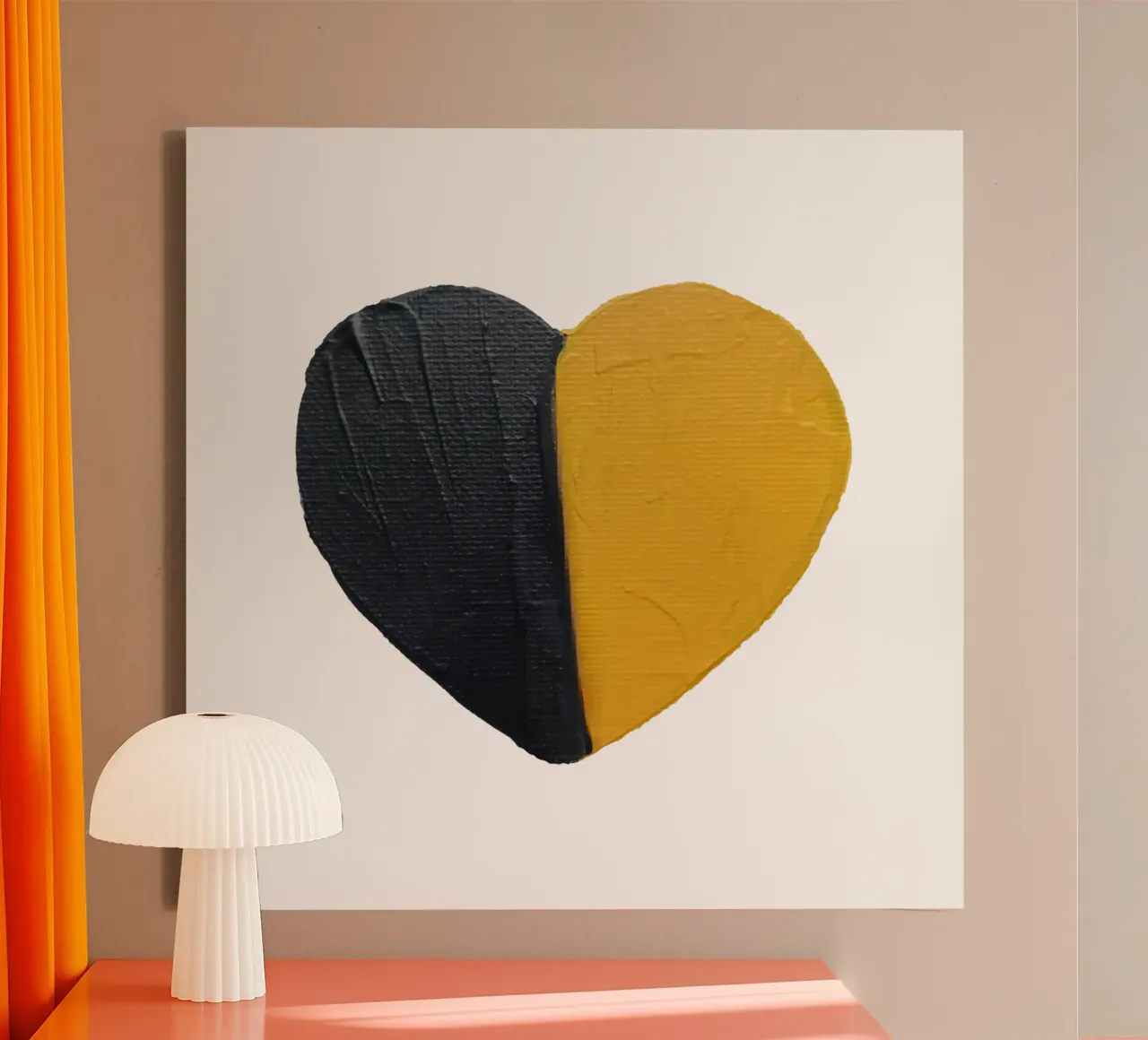 Hand-painted Black & Gold Heart canvas with Floater frame by FABOArt