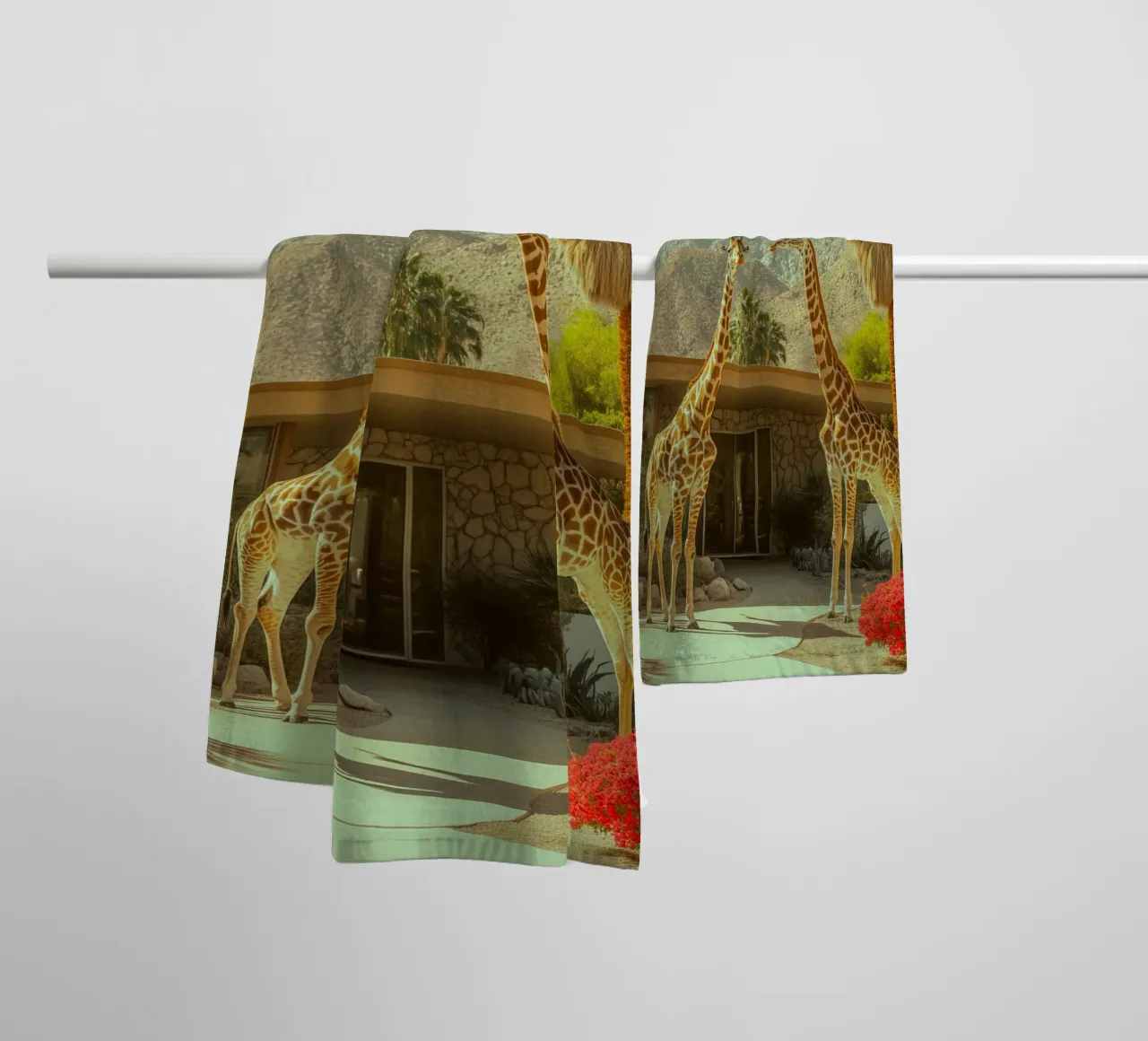 Parata di giraffe a Palm Springs asciugamano da bagno da Carinaprint