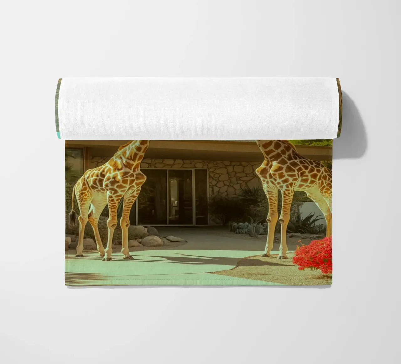 Parata di giraffe a Palm Springs telo mare da Carinaprint