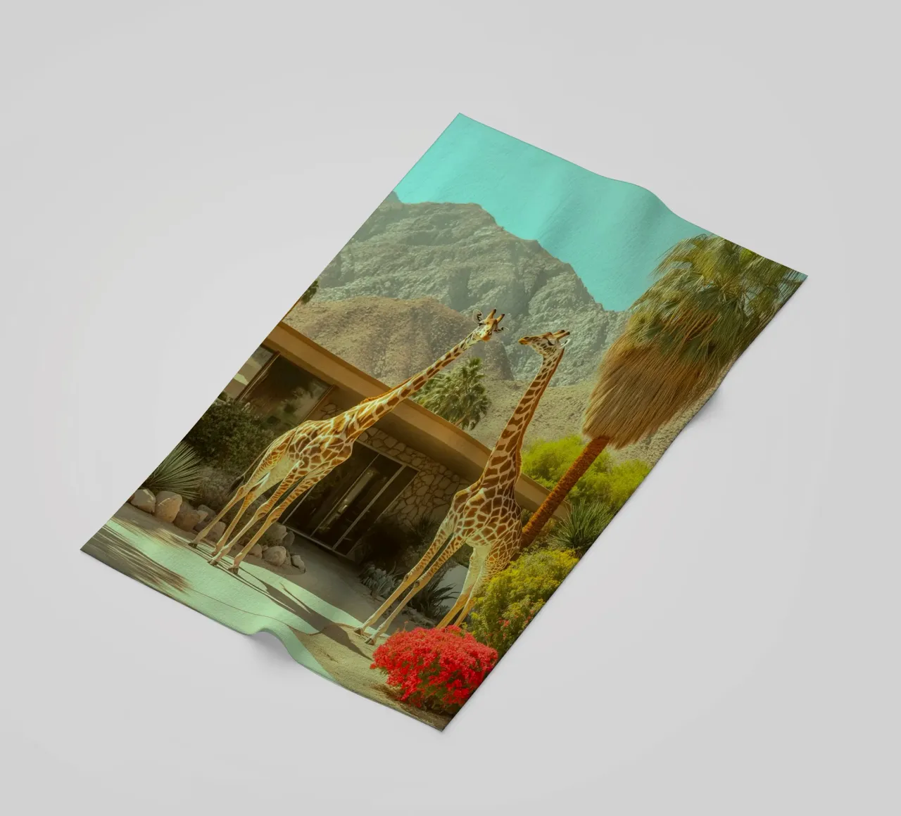 Parata di giraffe a Palm Springs telo mare da Carinaprint