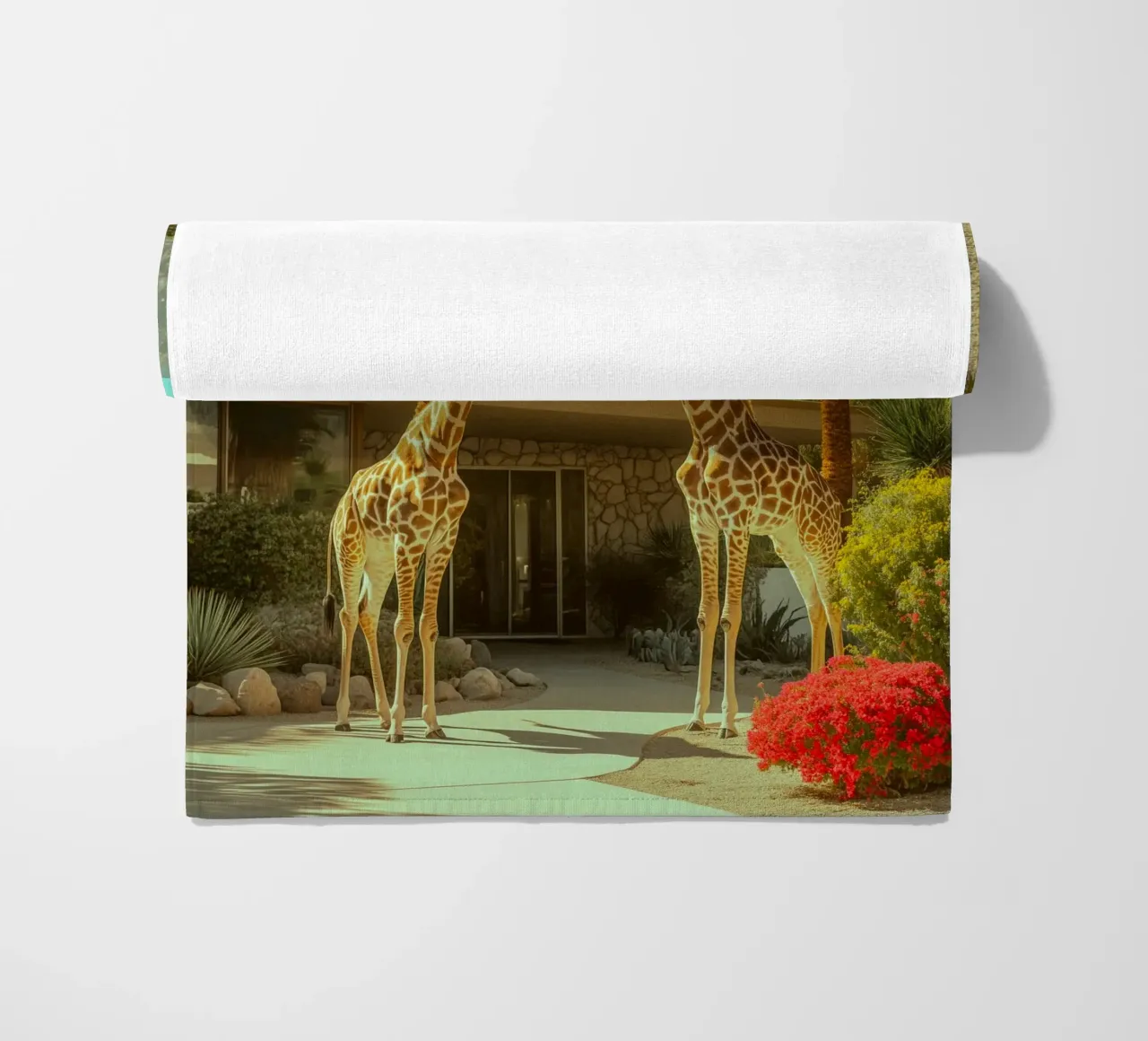 Parata di giraffe a Palm Springs telo mare da Carinaprint