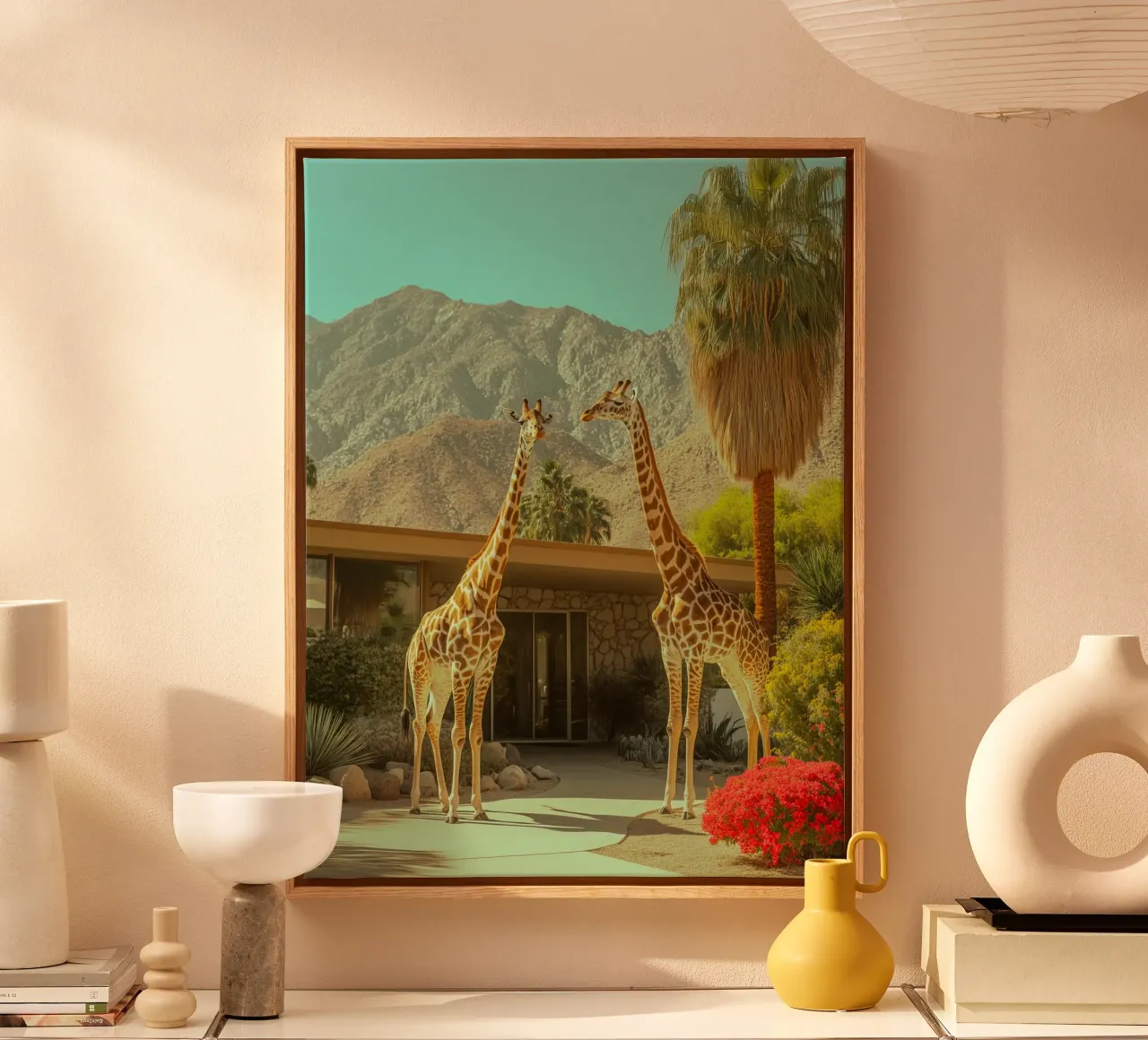 Parata di giraffe a Palm Springs tela con Cornice a cassetta da Carinaprint
