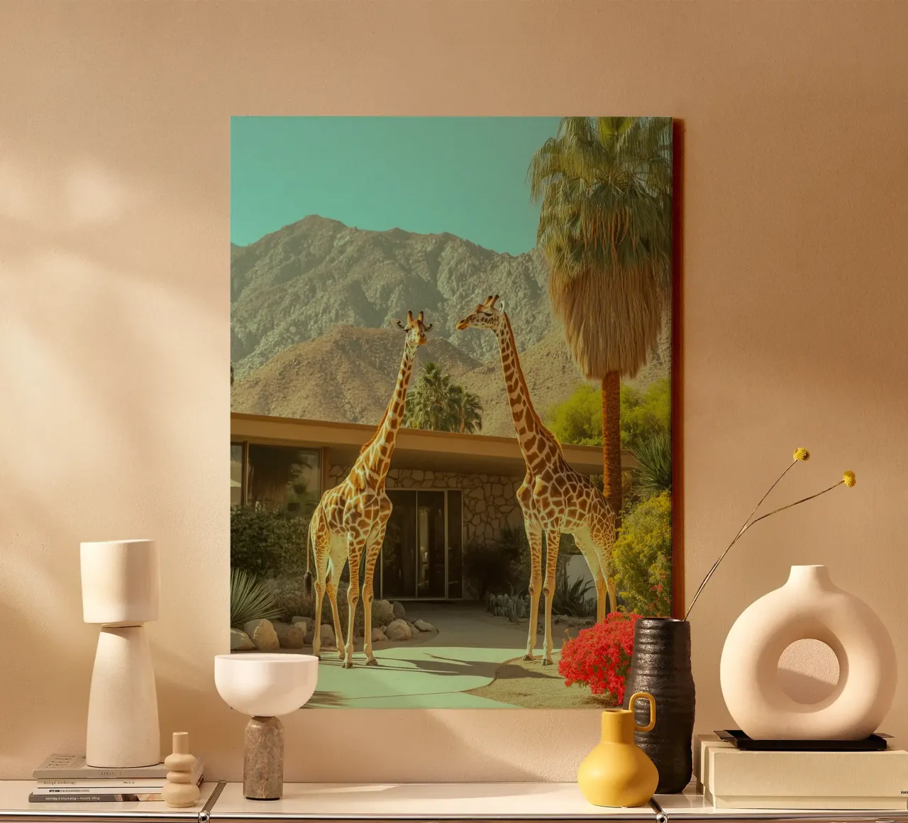 Parata di giraffe a Palm Springs tela con Cornice a cassetta da Carinaprint