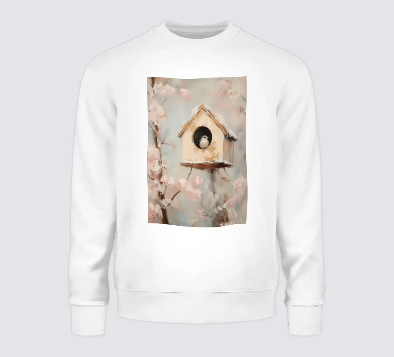 Casetta per uccelli con rami in fiore felpa da Melloi Art Print
