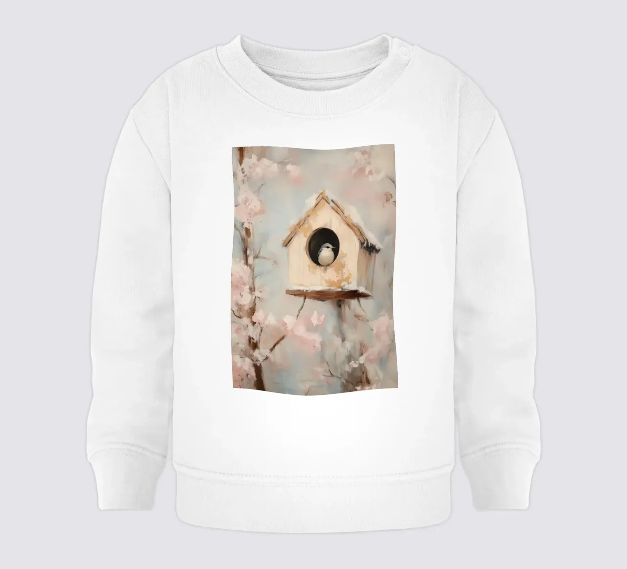 Casetta per uccelli con rami in fiore felpa neonato da Melloi Art Print