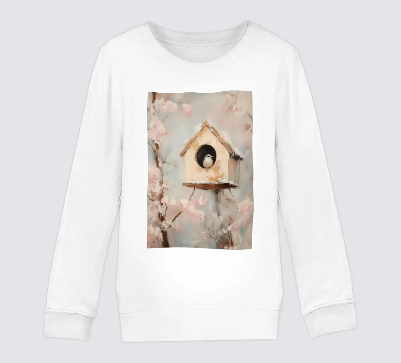 Casetta per uccelli con rami in fiore felpa bambino da Melloi Art Print