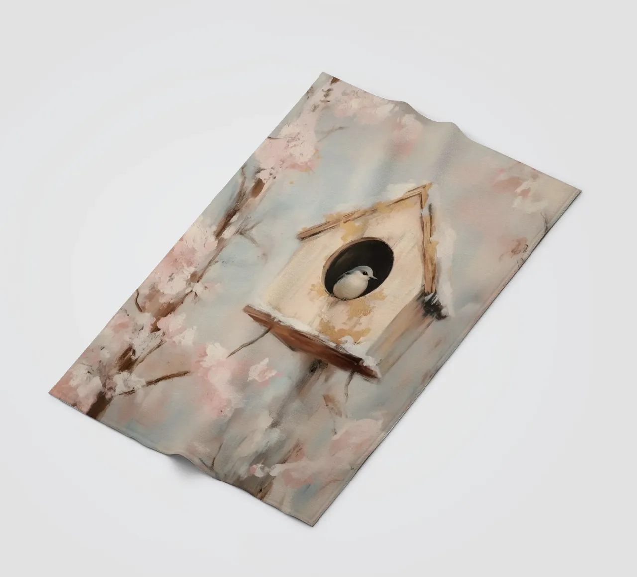 Casetta per uccelli con rami in fiore coperta in pile da Melloi Art Print