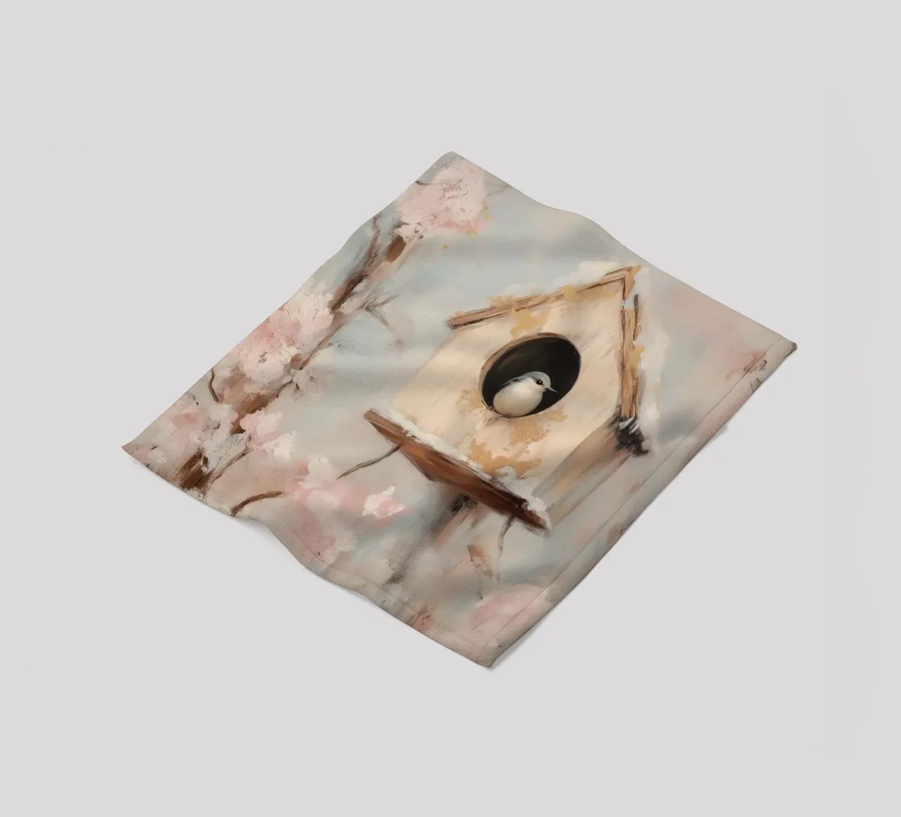 Casetta per uccelli con rami in fiore coperta in pile da Melloi Art Print
