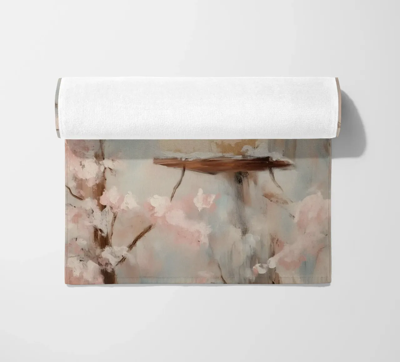 Casetta per uccelli con rami in fiore telo mare da Melloi Art Print