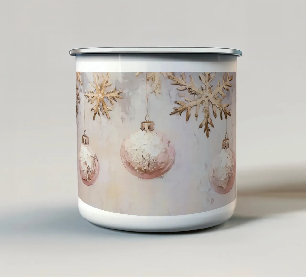Decorazioni natalizie rosa e oro tazza in smalto da Melloi Art Print