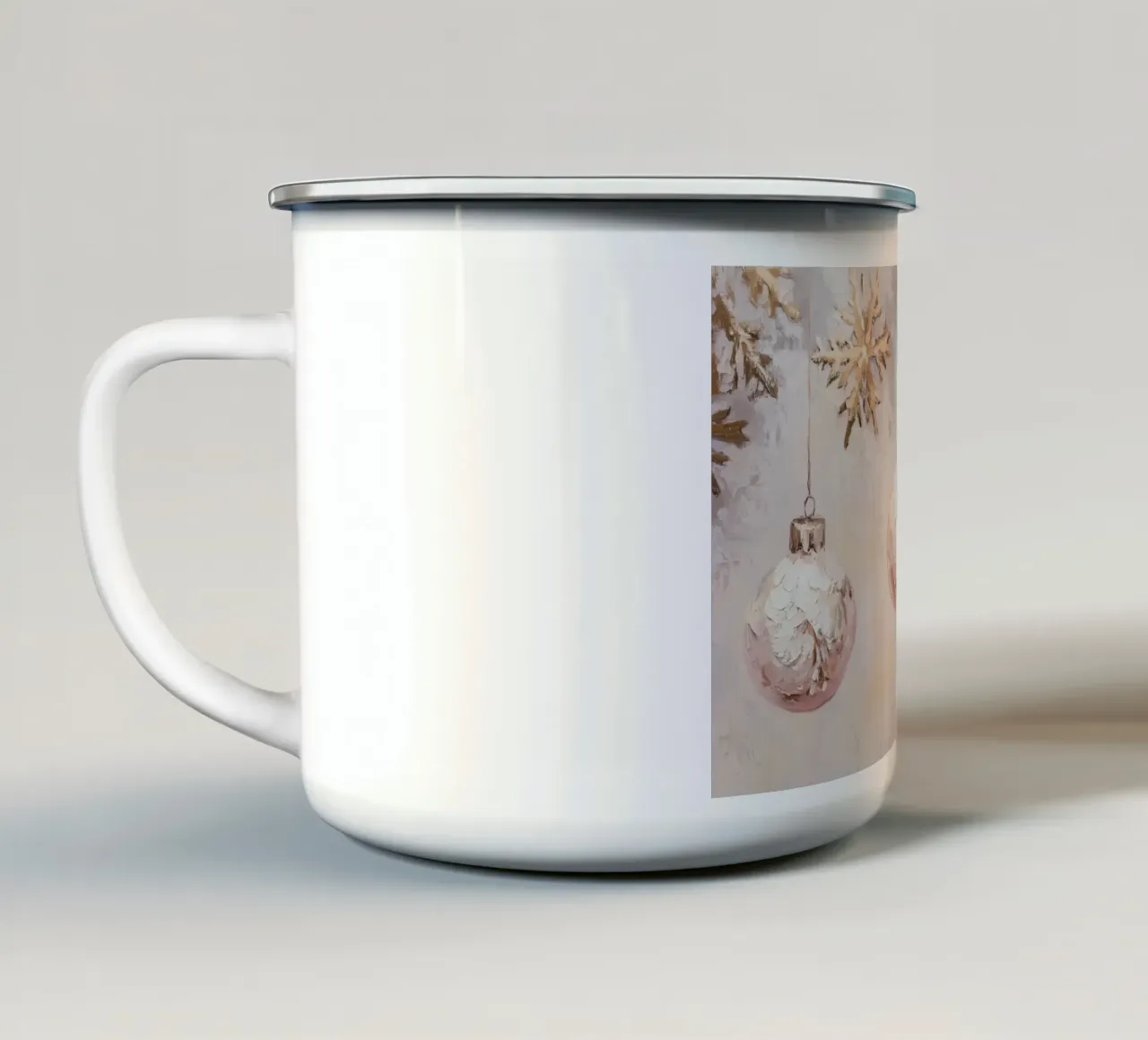 Decorazioni natalizie rosa e oro tazza in smalto da Melloi Art Print
