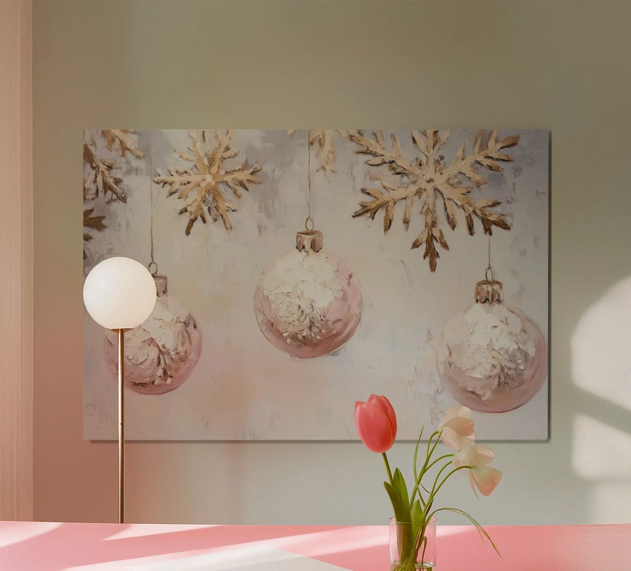 Rosa und goldene Weihnachtsdekorationen Poster von Melloi Art Print
