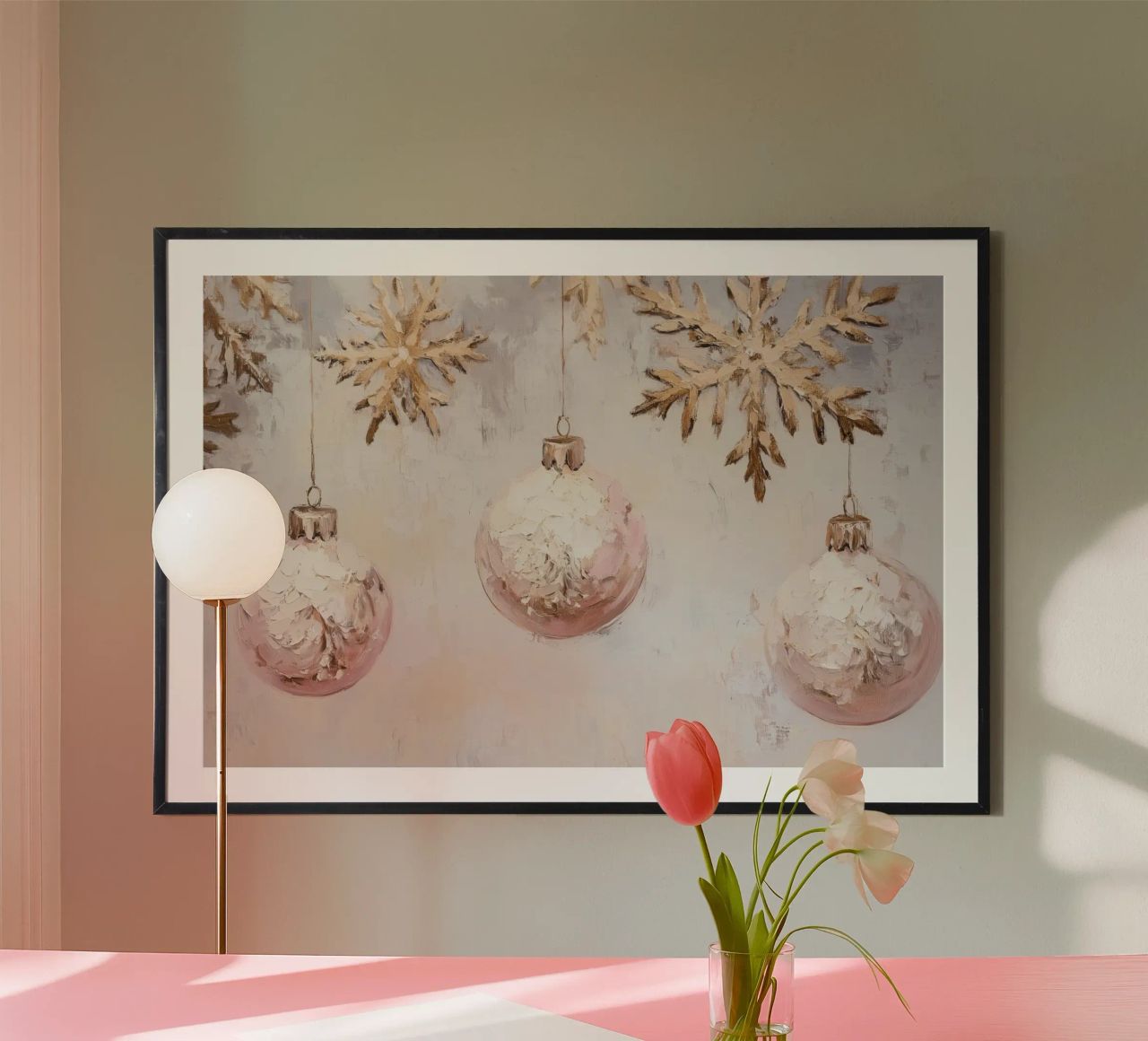 Rosa und goldene Weihnachtsdekorationen Poster von Melloi Art Print
