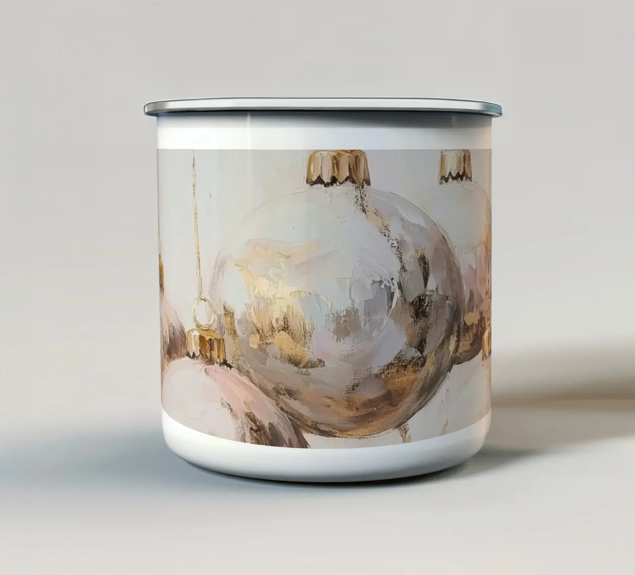 Ornamenti natalizi rosa e oro tazza in smalto da Melloi Art Print
