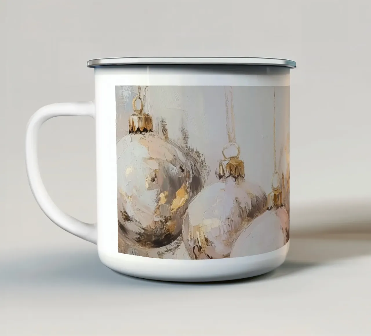 Ornamenti natalizi rosa e oro tazza in smalto da Melloi Art Print