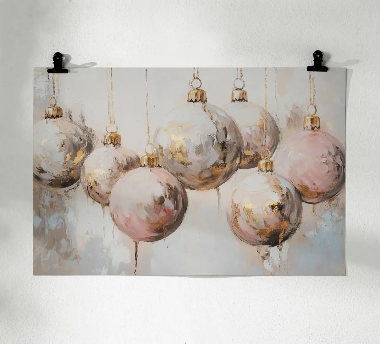 Ornamenti natalizi rosa e oro carta hahnemühle da Melloi Art Print