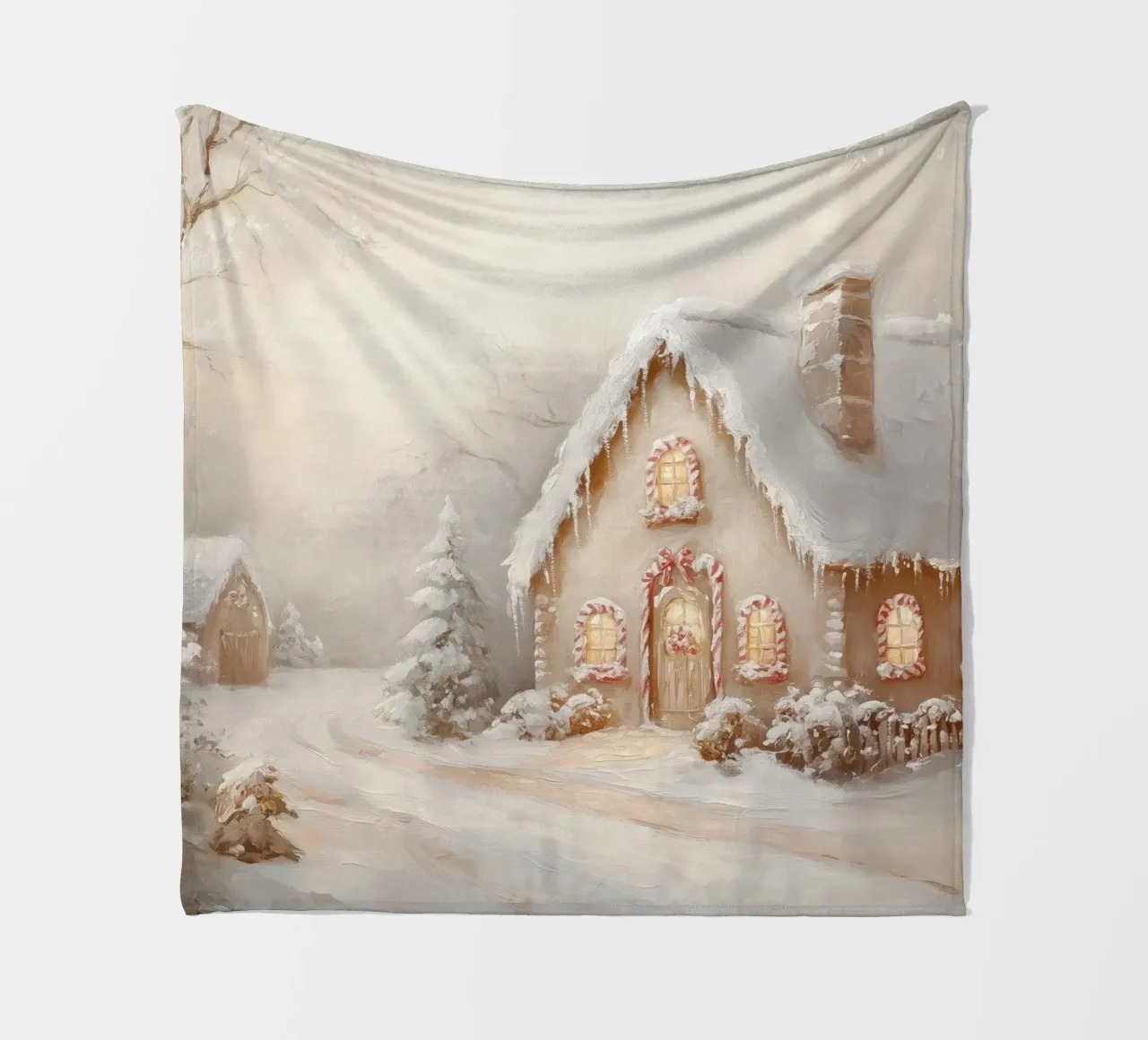 Besneeuwd vakantiehuis fleecedeken van Melloi Art Print