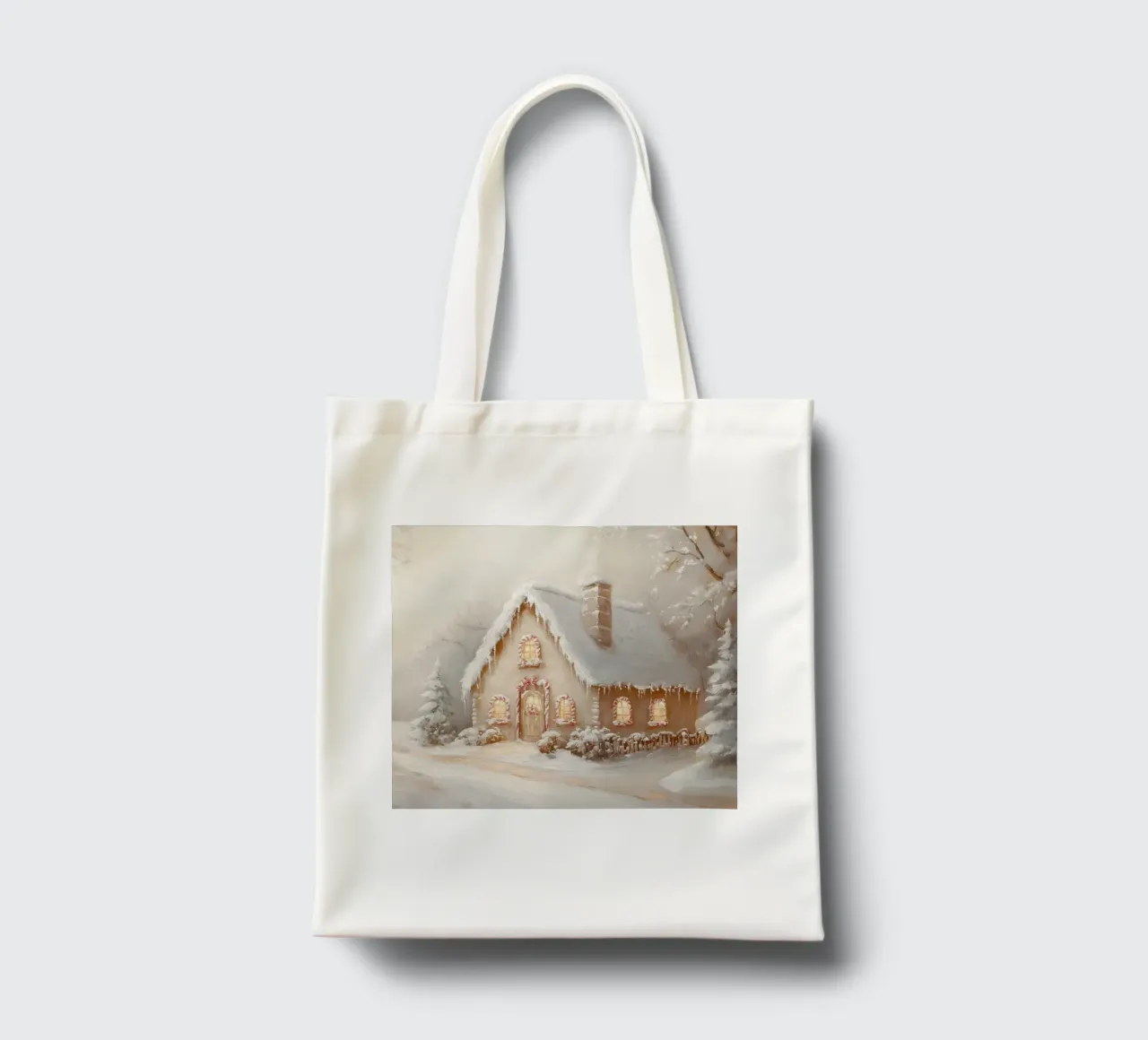 Snow-Covered Holiday Cottage tote bag by Melloi Art Print