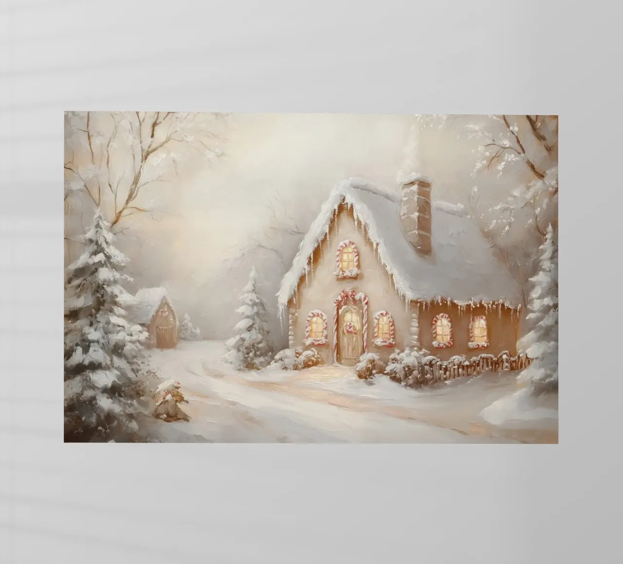 Cottage per le vacanze coperto di neve pellicola backlit da Melloi Art Print
