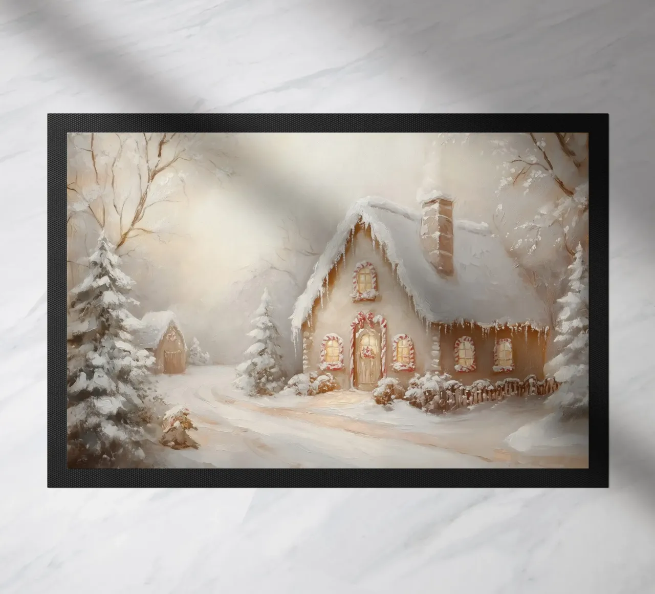 Cottage per le vacanze coperto di neve zerbino da Melloi Art Print