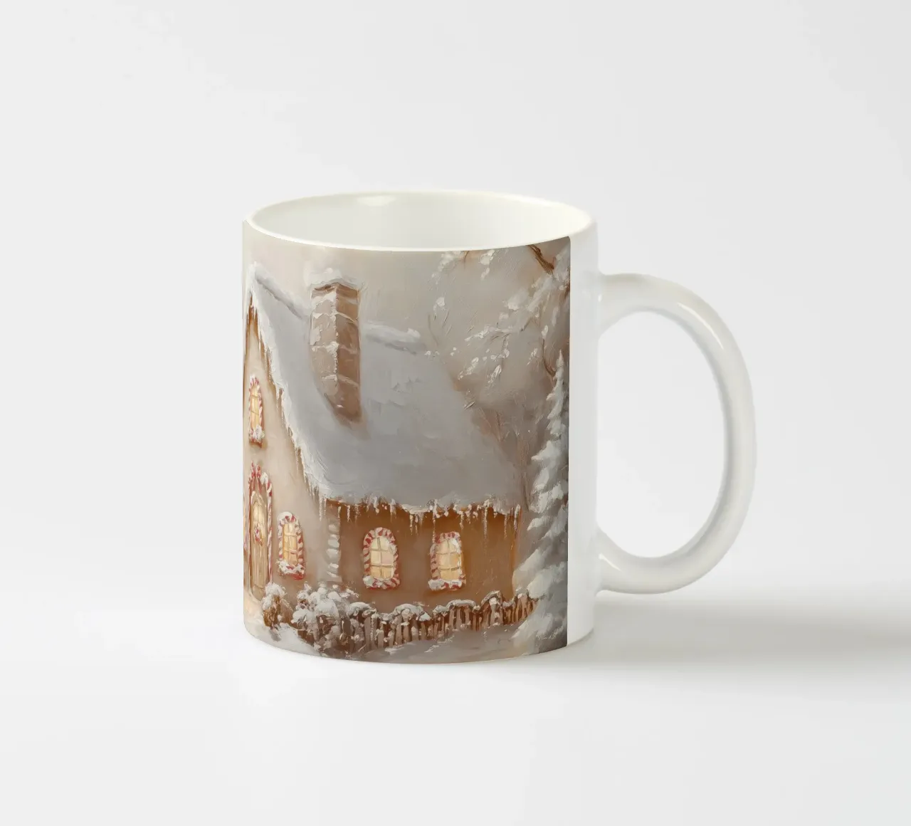 Cottage per le vacanze coperto di neve tazza in ceramica da Melloi Art Print