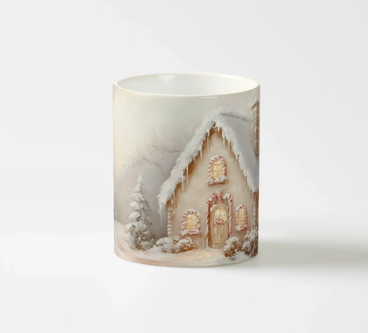 Cottage per le vacanze coperto di neve tazza in ceramica da Melloi Art Print