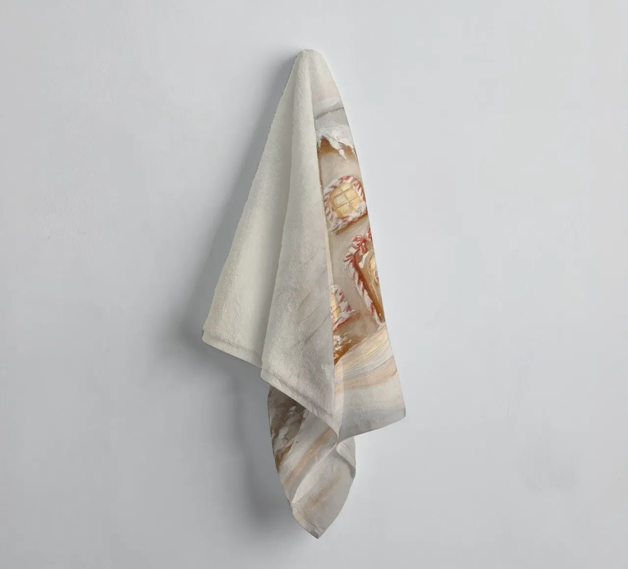 Snow-Covered Holiday Cottage towel by Melloi Art Print