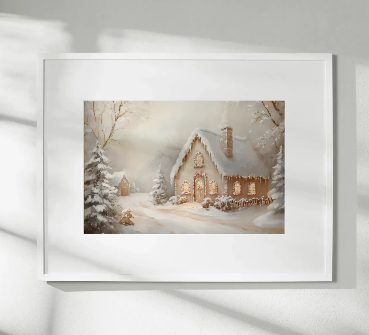 Snow-Covered Holiday Cottage hahnemühle by Melloi Art Print