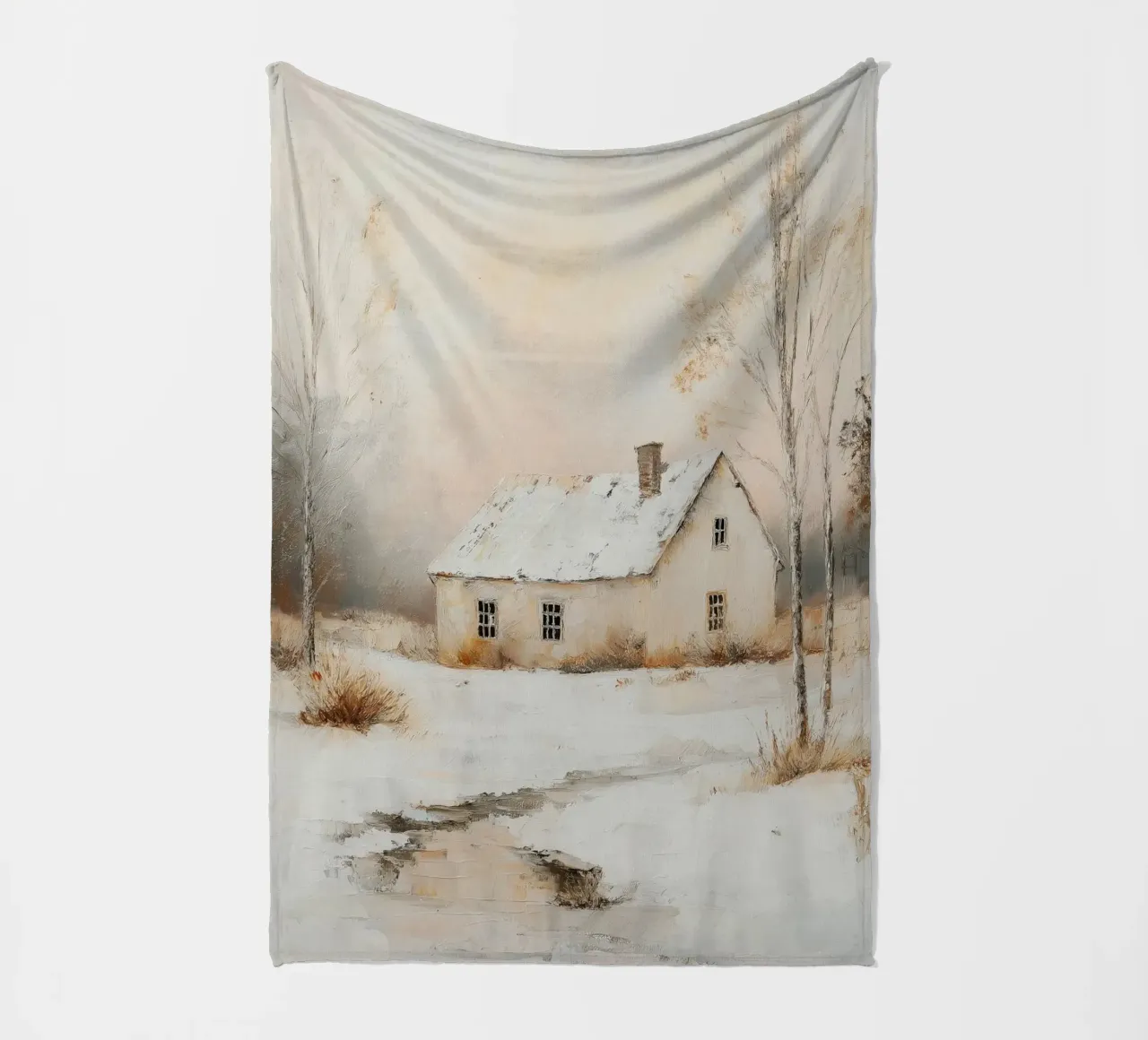 Casa coperta di neve in un paesaggio invernale coperta in pile da Melloi Art Print