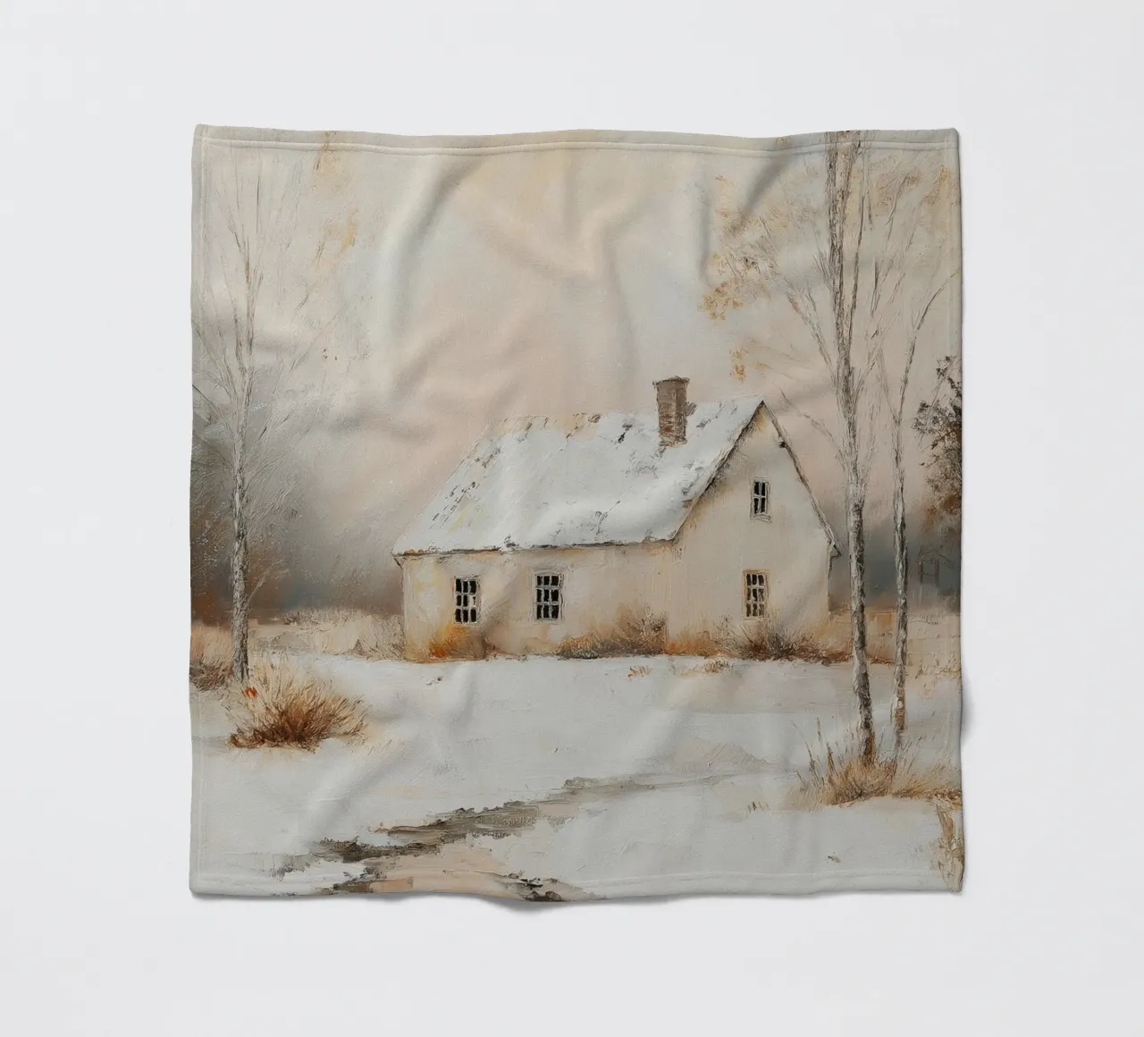 Casa coperta di neve in un paesaggio invernale coperta in pile da Melloi Art Print