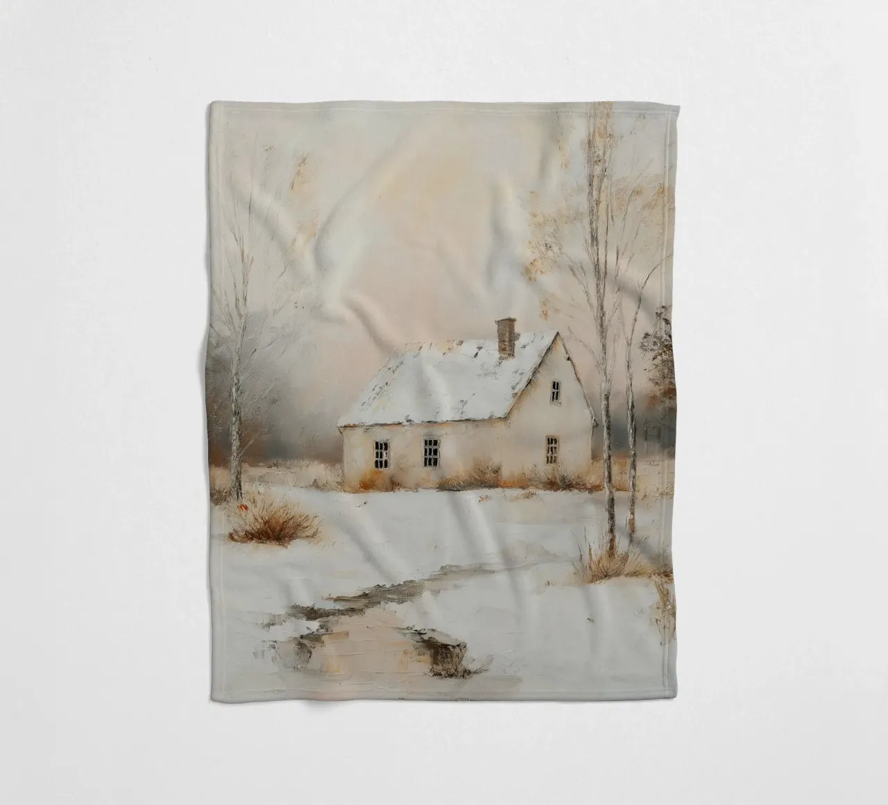 Casa coperta di neve in un paesaggio invernale coperta in pile da Melloi Art Print