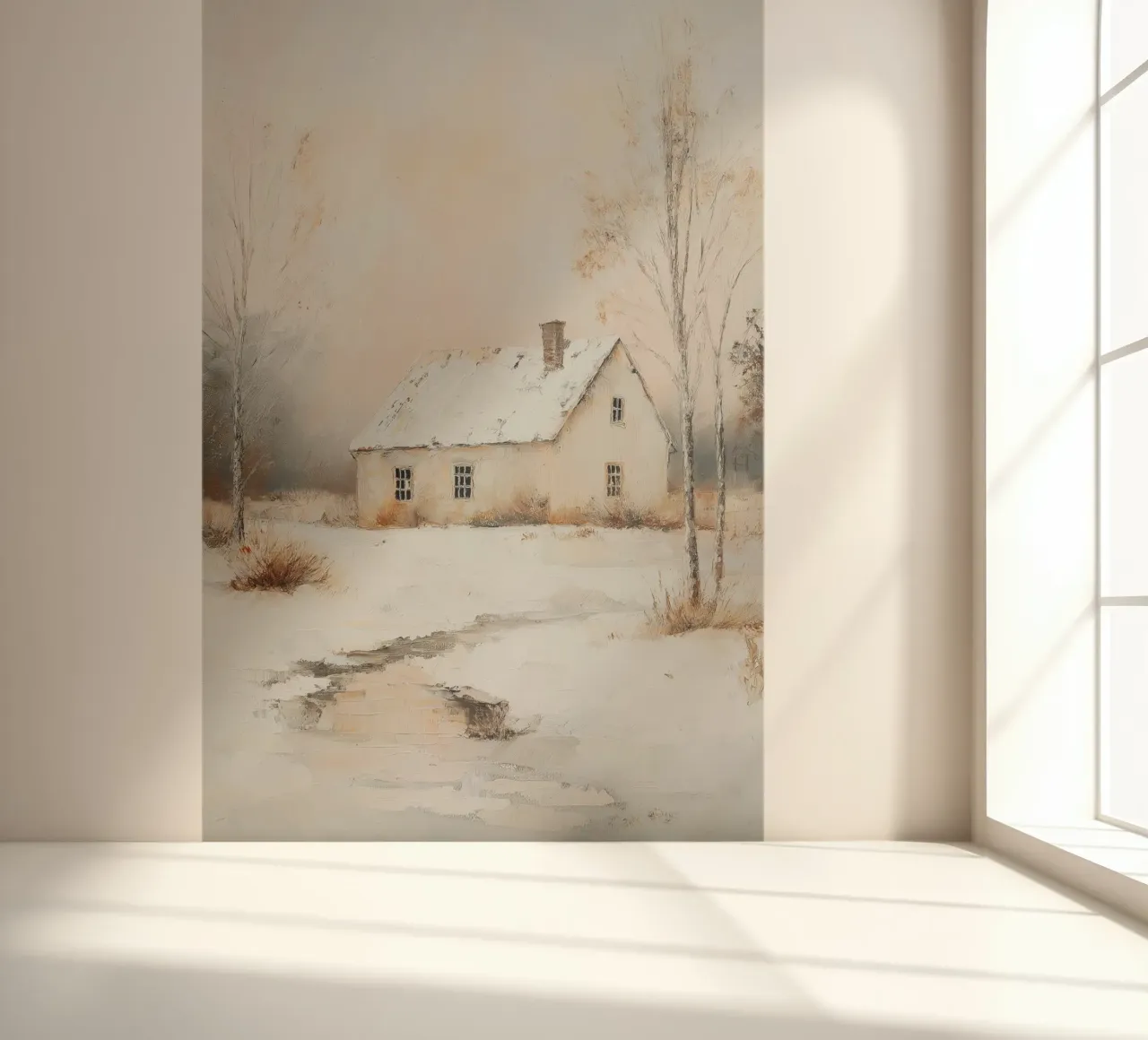 Snow-Covered House in Winter Landscape photo wallpaper by Melloi Art Print