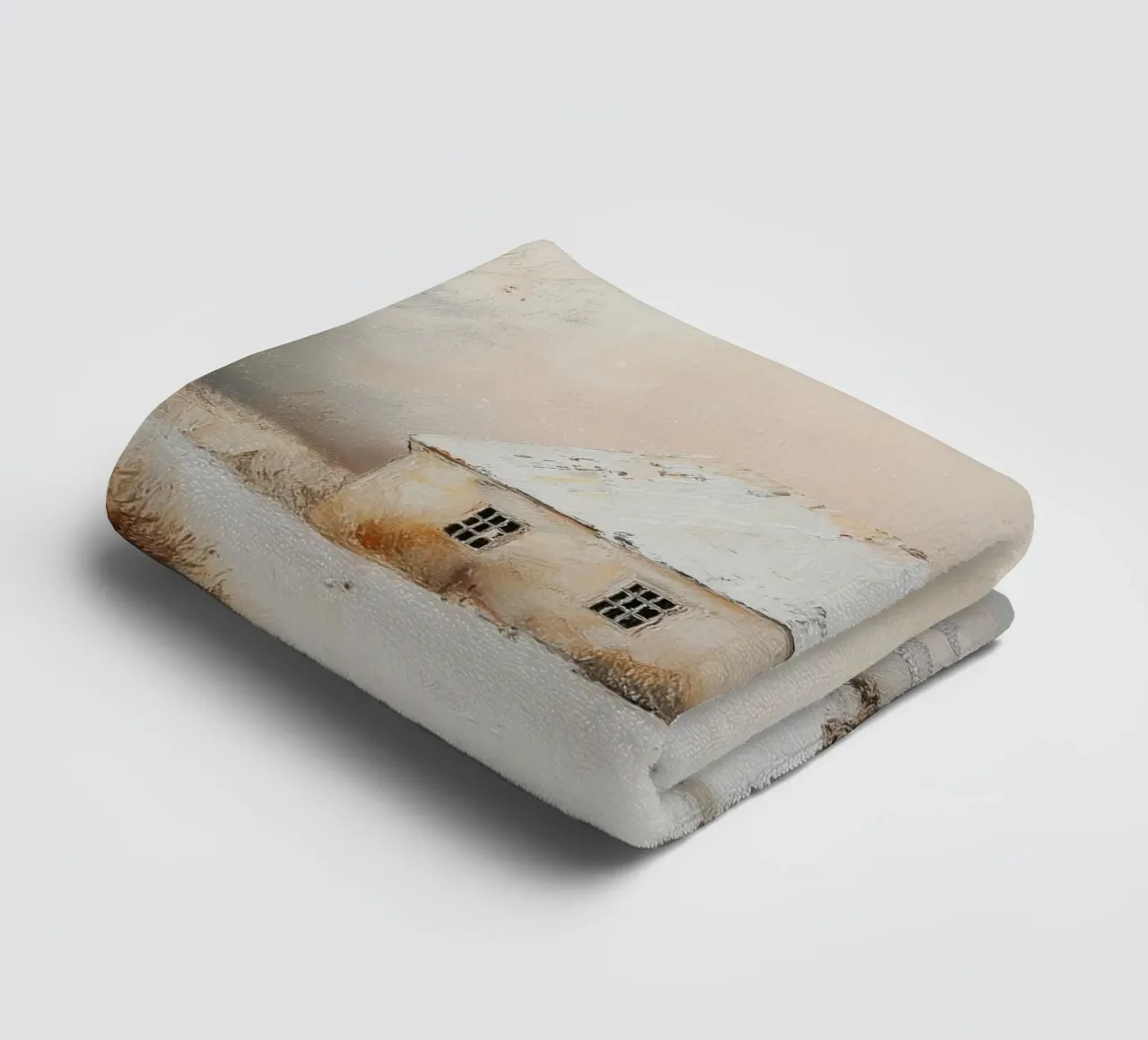 Casa coperta di neve in un paesaggio invernale asciugamano da bagno da Melloi Art Print